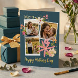 Rustic Floral Photo Collage Mother's Day Real<br><div class="desc">Give Mom a gift that feels as warm as a summer afternoon. This elegant real foil pressed Mother’s Day card features a beautiful three-photo collage, allowing you to showcase your favorite moments—from quiet hugs to playful walks in the meadow. Set against a sophisticated deep teal background, the design is accented...</div>