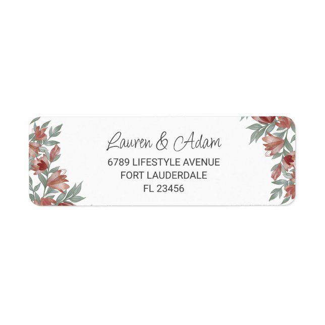 Rustic Floral Terracotta Hochzeitserklärung Etiket (Vorne)