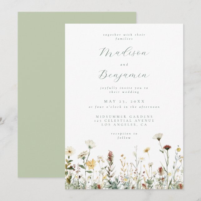 Rustic Floral Wedding Invitation (Devant / Derrière)