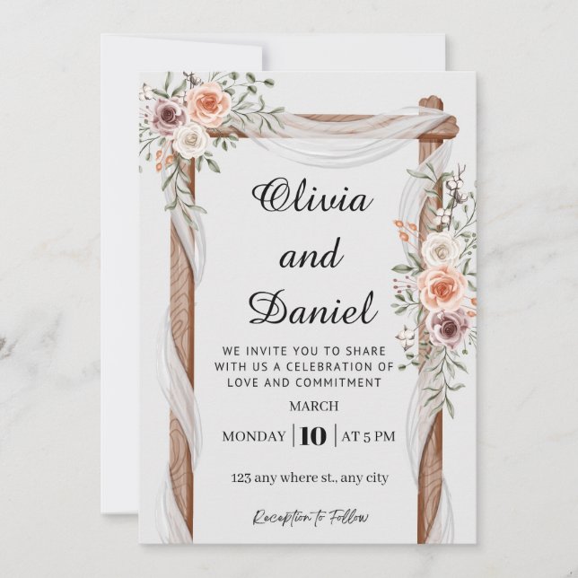 Rustic Floral Wood Arch Wedding Invitation Einladung (Vorderseite)