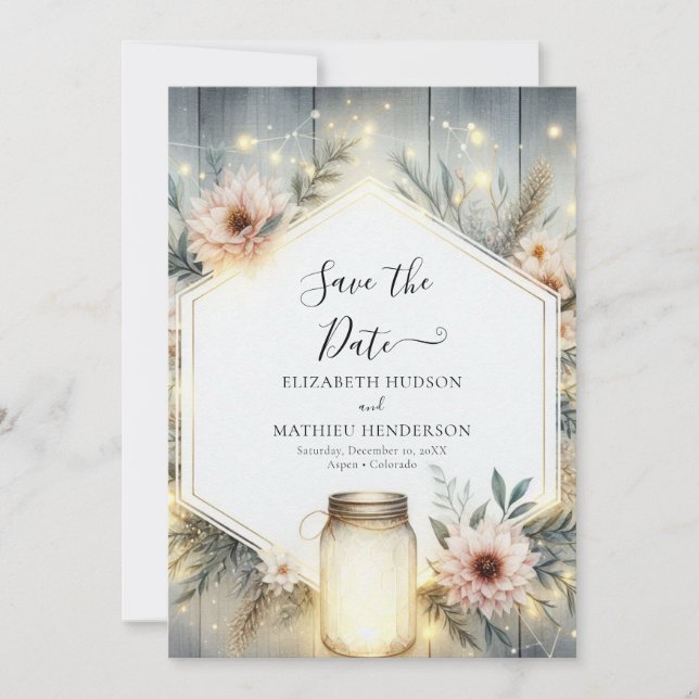 Rustic Florals Mason Jar Wedding Save The Date (Vorderseite)