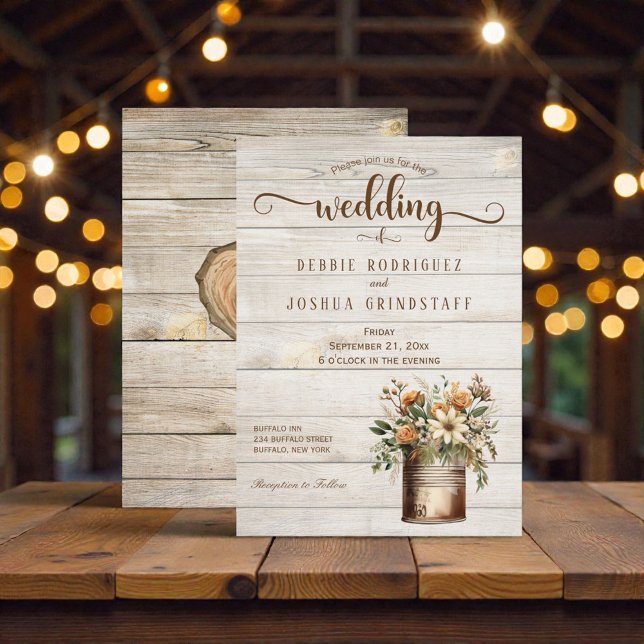 Rustic Flowers on Wood Wedding Invitation Einladung (Von Creator hochgeladen)