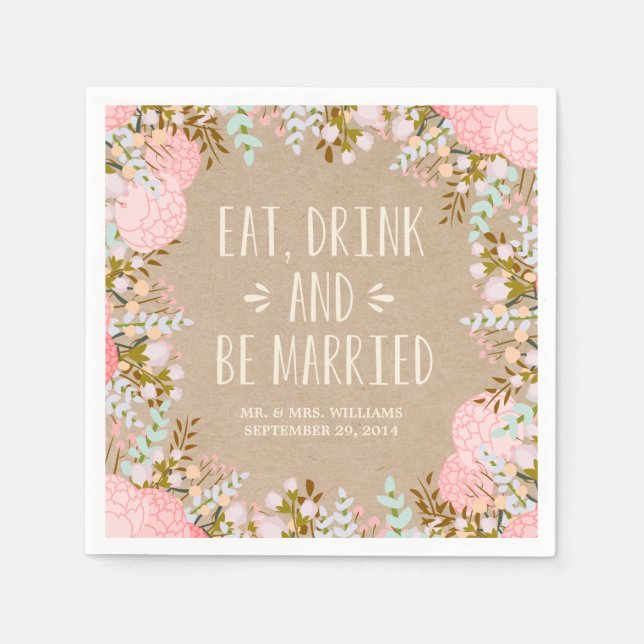 Rustic Flowers | Personalisiert Paper Napkins Serviette (Vorderseite)