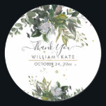 Rustic Foliage Blue Gum Eucalyptus Vielen Dank Runder Aufkleber<br><div class="desc">Rustikale Aquarellanlage aus blauem Kaugummi Eukalyptus,  waldgrünes Blattwerk. DIY-Veranstaltung oder einfach ein Dankeschön an Gastgeschenk Hochzeit Aufkleber mit lustigen und modernen handgeschriebenen Drehbuch-Schriftart in Imitate goldene Folie und DIY Hintergrund Farbe. Copyright © 2016-2020 Bombino Designs™. Alle Rechte vorbehalten.</div>