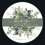 Rustic Foliage Blue Gum Eucalyptus Vielen Dank Runder Aufkleber<br><div class="desc">Rustikale Aquarellanlage aus blauem Kaugummi Eukalyptus,  waldgrünes Blattwerk. DIY-Veranstaltung oder einfach ein Dankeschön an Sie Gastgeschenk Hochzeit Aufkleber mit lustigen und modernen handgeschriebenen Skript-Schriftart und in Spritzern in grün und Imitate Goldfolie und DIY Hintergrund Farbe. Copyright © 2016-2020 Bombino Designs™. Alle Rechte vorbehalten.</div>