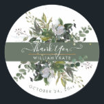 Rustic Foliage Blue Gum Eucalyptus Vielen Dank Runder Aufkleber<br><div class="desc">Rustikale Aquarellanlage aus blauem Kaugummi Eukalyptus,  waldgrünes Blattwerk. DIY-Veranstaltung oder einfach ein Dankeschön an Sie Gastgeschenk Hochzeit Aufkleber mit lustigen und modernen handgeschriebenen Skript-Schriftart und in Spritzern in grün und Imitate Goldfolie und DIY Hintergrund Farbe. Copyright © 2016-2020 Bombino Designs™. Alle Rechte vorbehalten.</div>