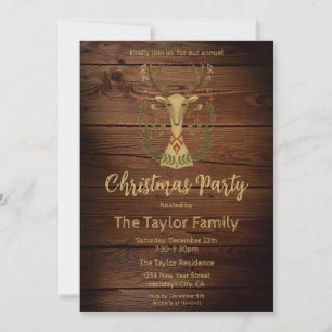 Rustic Folk Art Christmas Reindeer Invitation