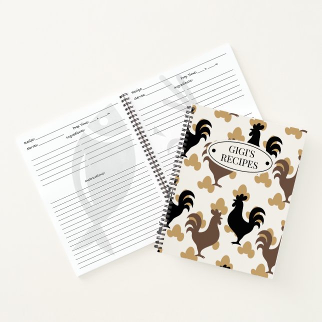 Rustic Folk Art Rooster Pattern, Farmhouse Recipe Notizbuch (Innenseite)