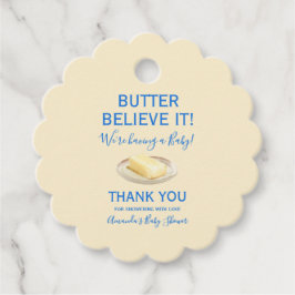 Rustic Food Butter Yellow Blue Baby Shower Geschenkanhänger