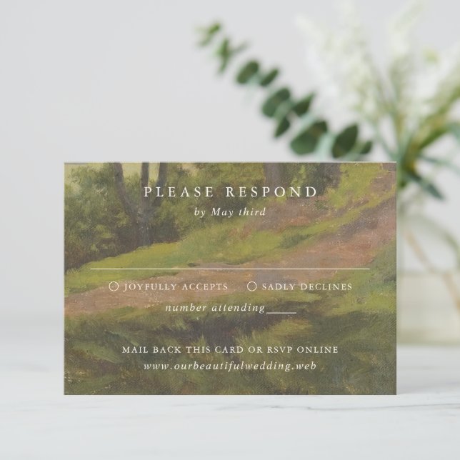 Rustic Forest Elegant Wedding RSVP Karte (Stehend Vorderseite)