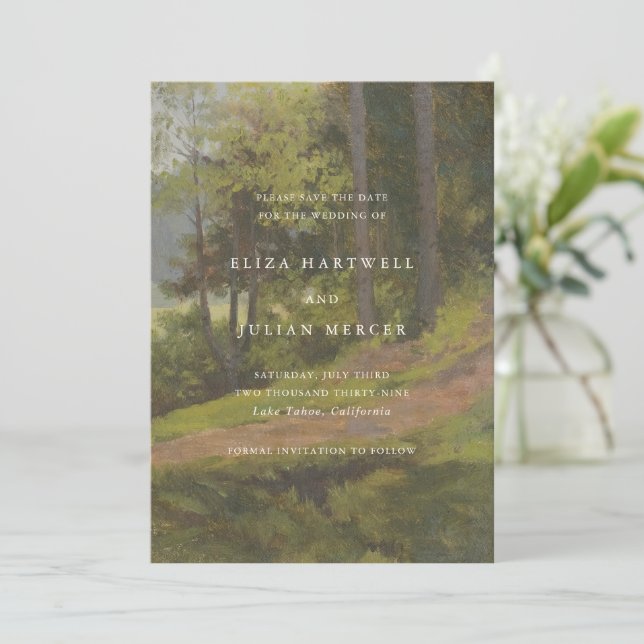 Rustic Forest Elegant Wedding Save The Date (Stehend Vorderseite)