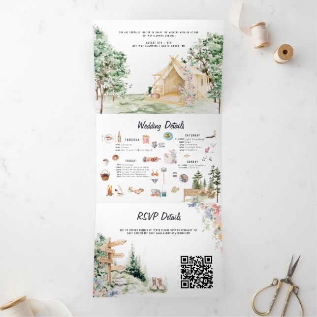 Rustic Forest Glamping Wedding Tri-Fold Invitation (Intérieur)
