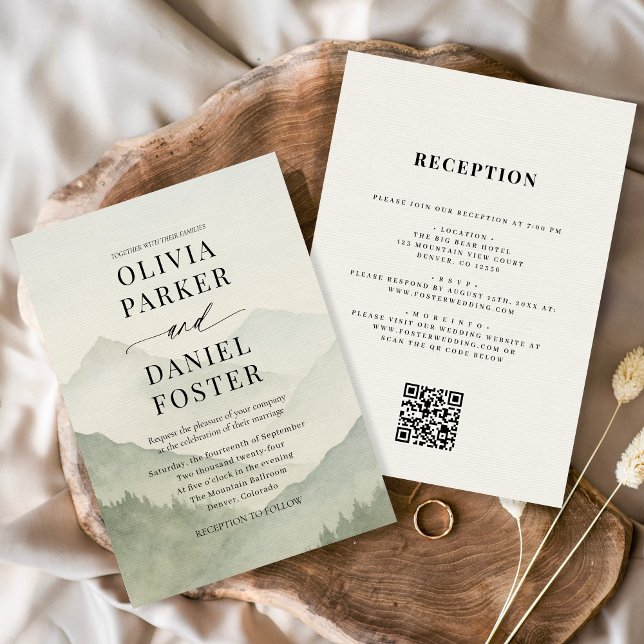 Rustic Forest Mountains QR Code Wedding  Einladung (Von Creator hochgeladen)