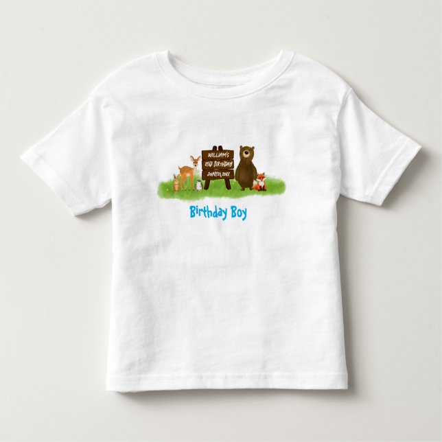 Rustic Forest Party Animals Guest of Honor Kleinkind T-shirt (Vorderseite)