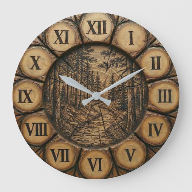 Rustic Forest Path Wall Clock  Große Wanduhr (Vorderseite)