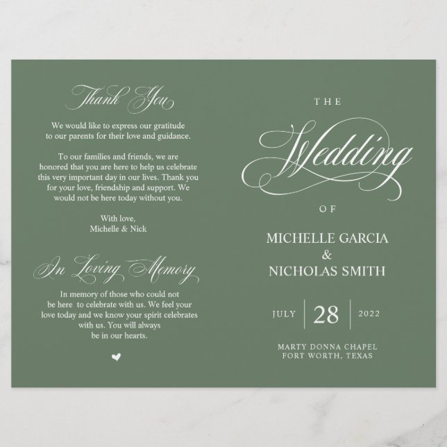 Rustic Forest Sage Green, Programme de mariage pli (Devant)