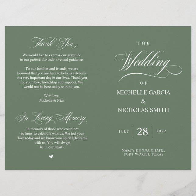 Rustic Forest Sage Green, Programme de mariage pli (Devant)