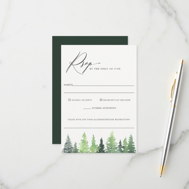 Rustic Forest Wedding Food Allergy RSVP Card (Vorderseite/Rückseite Beispiel)
