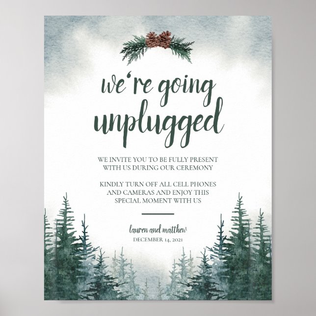 Rustic Forest Wedding Unplugged Ceremony Poster (Vorne)