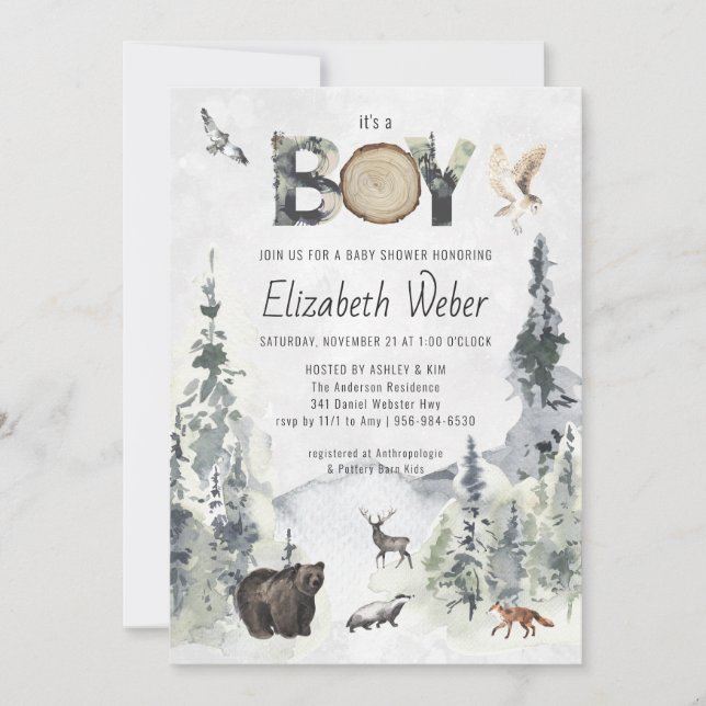 Rustic Forest Woodland Bear Baby Shower Invitation Einladung (Vorderseite)