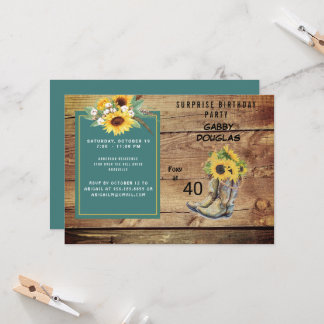 Rustic Fortieth Birthday Sonnenblume Party Einladung