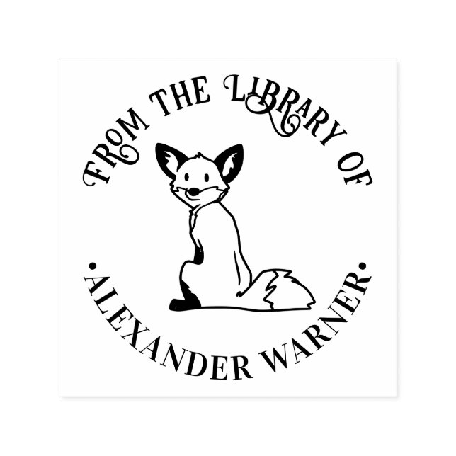 Rustic Fox Sitting #2 Round Library Book Name Permastempel (Design)
