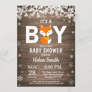 Rustic Fox Winter Boy Baby Dusche Einladung