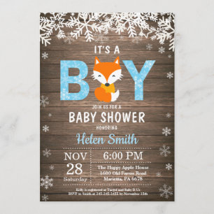 Rustic Fox Winter Boy Baby Dusche Einladung