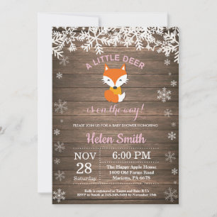 Rustic Fox Winter Mädchen Baby Shower Einladung