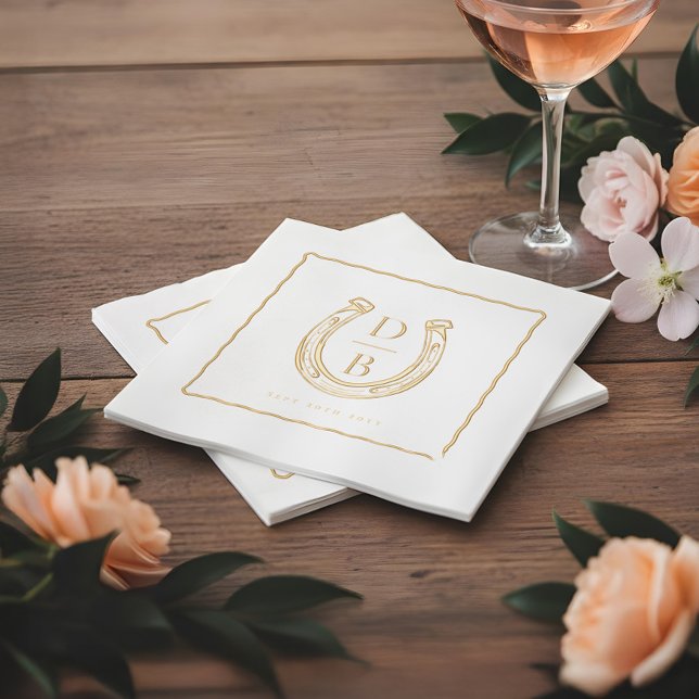 Rustic Frame Western Horseshoe Monogram Wedding Servietten Mit Folie (Rustic Frame Western Horseshoe Monogram Wedding Foil Napkins)