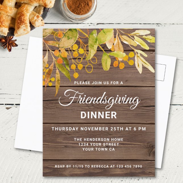 Rustic Friendsgiving Einladung Postkarte (Von Creator hochgeladen)