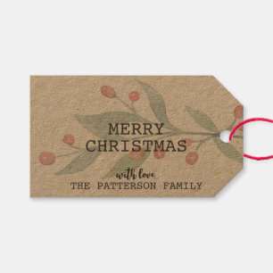 Rustic Frohe Weihnachten Holly Berry Watercolor ro Geschenkanhänger