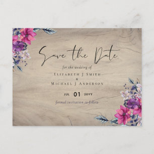 Rustic Fuchsia Floral Woodland Wedding Rett Dates Postkarte