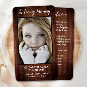 Rustic Funeral Memorial Poem Sympathy Prayer Card