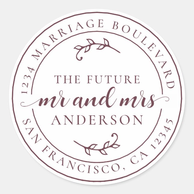 Rustic Future Rücksendeadresse Burgund Runder Aufkleber (Vorderseite)
