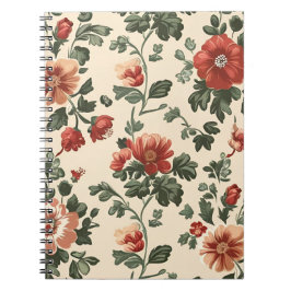 Rustic Garden Bloom - Vintages Muster aus Rotem Fl Notizblock