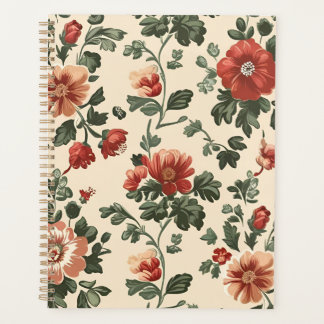Rustic Garden Bloom - Vintages Muster aus Rotem Fl Planer