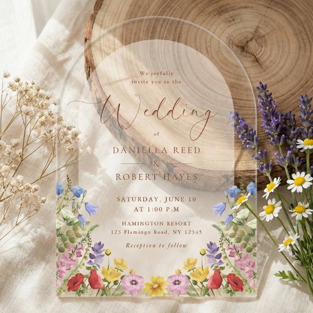 Rustic Garden Spring Summer Floral Wedding Acryleinladungen (elegant wildflower acrylic wedding invitation)