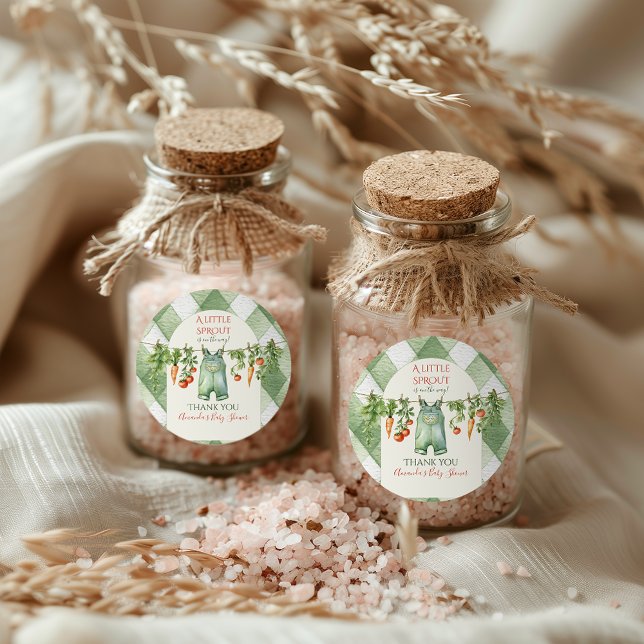 Rustic Gender Neutral Little Sprout Baby Shower Runder Aufkleber (Von Creator hochgeladen)