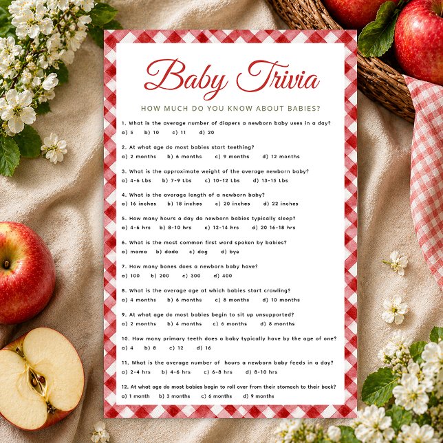 Rustic Gingham Baby Showroom Trivia Game (Baby Trivia Game Sheet)