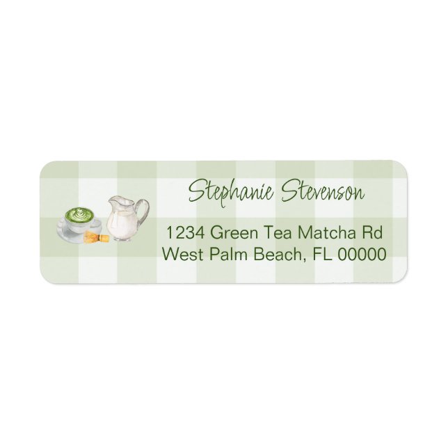 Rustic Gingham Matcha Tee Rücksendeadresse Label (Vorne)