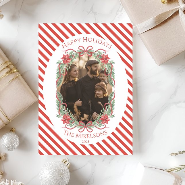 Rustic Gingham Poinsettia Photo Christmas Feiertagskarte (Von Creator hochgeladen)