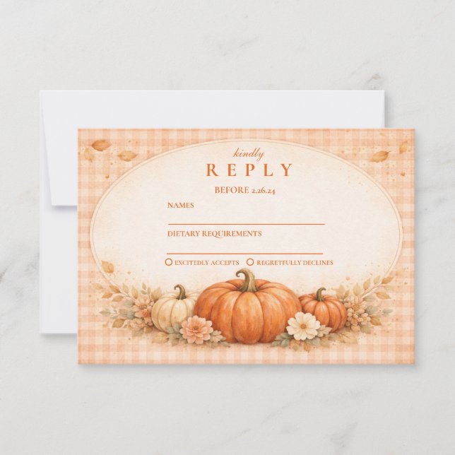 Rustic Gingham Pumpkin Fall Graduation RSVP Karte (Vorderseite)