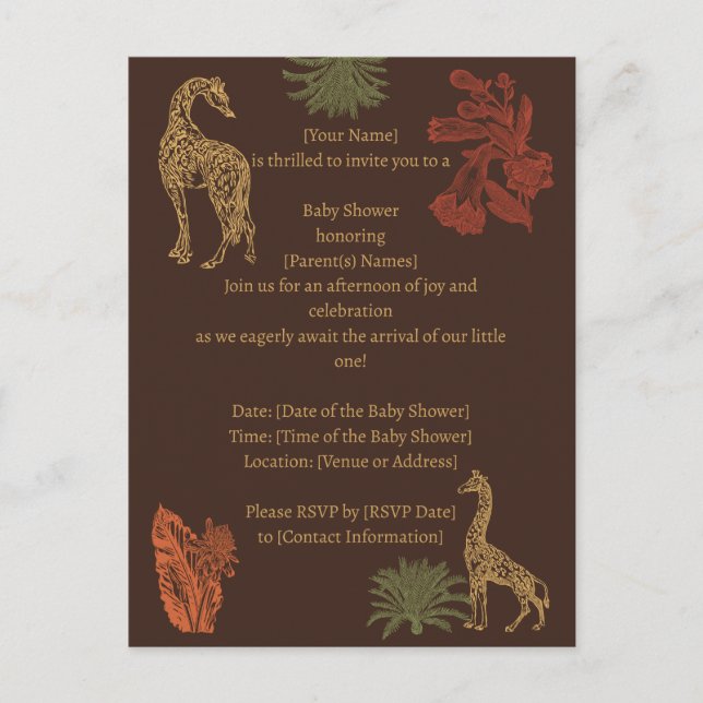 Rustic Giraffe Brown Floral Postkarte (Vorderseite)