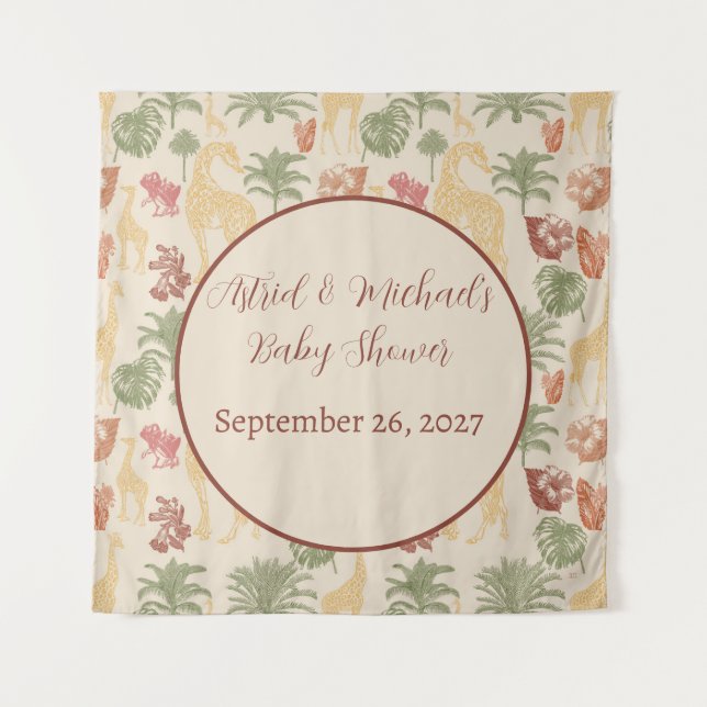 Rustic Giraffe Floral Wandteppich (Vorderseite)