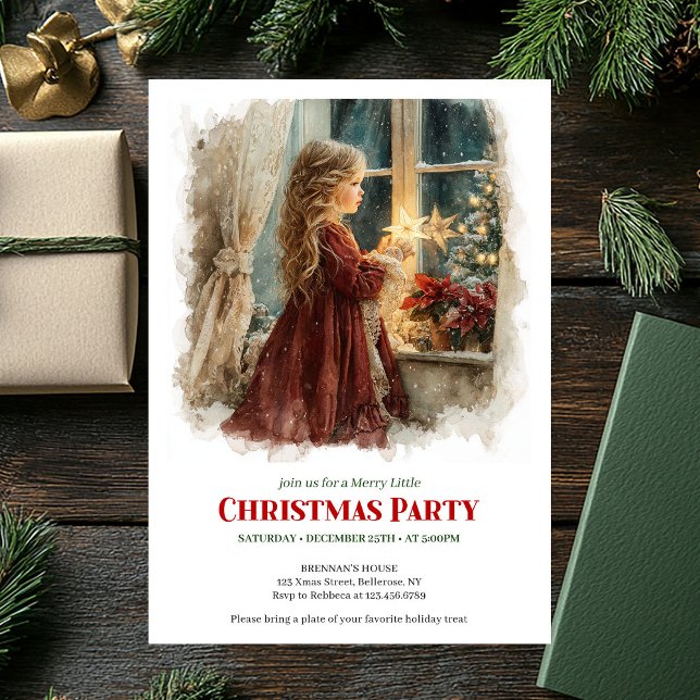 Rustic girl awaiting Santa printable Christmas  Einladung (Rustic girl awaiting Santa printable Christmas invitation

)
