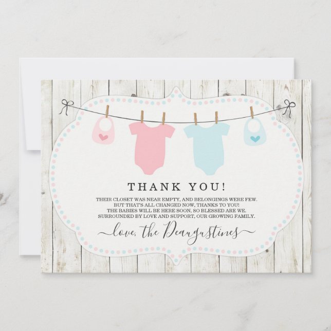 Rustic Girl & Boy Twins Baby shower Carte de remer (Devant)