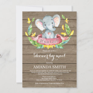 Rustic Girl Elephant Baby Shower by Mail Einladung