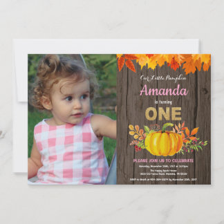 Rustic Girl Pumpkin Fall erster Geburtstag Gold Einladung