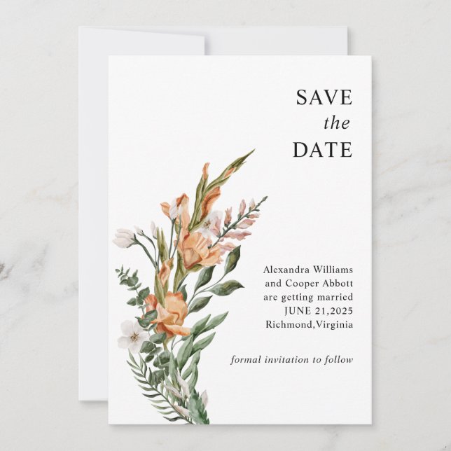 Rustic Gladiolus Wedding Save the Date (Vorderseite)